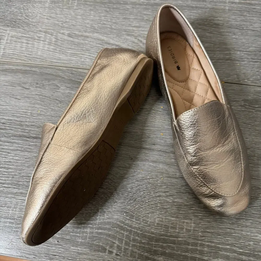 Birdies Metallic Gold Leather Loafers Women’s 5.5 Quilted Smoking Flats